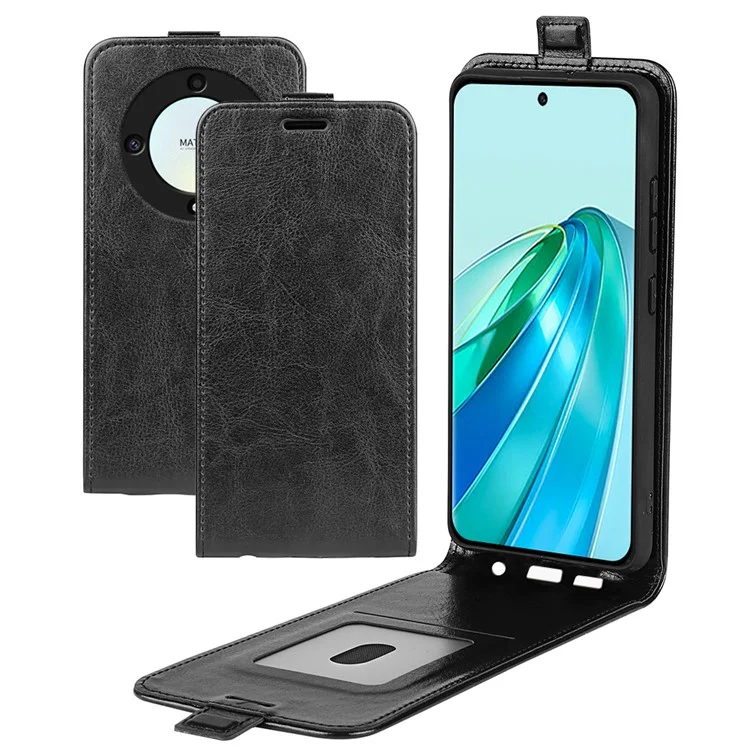 For Honor X9a 5G Custodia portacarte telefono Texture pelle di cavallo Crazy Flip verticale - Nero 