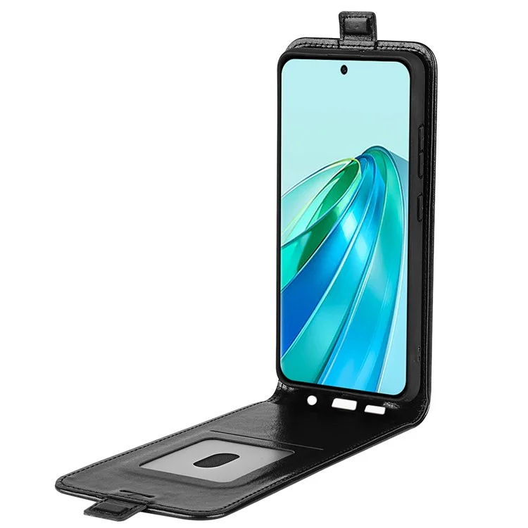 For Honor X9a 5G Custodia portacarte telefono Texture pelle di cavallo Crazy Flip verticale - Nero 