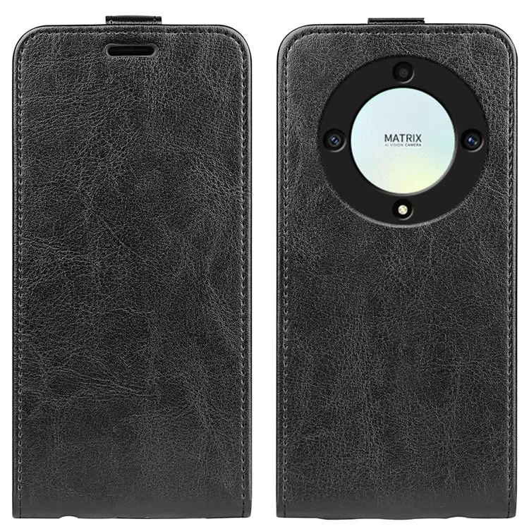 For Honor X9a 5G Custodia portacarte telefono Texture pelle di cavallo Crazy Flip verticale - Nero 
