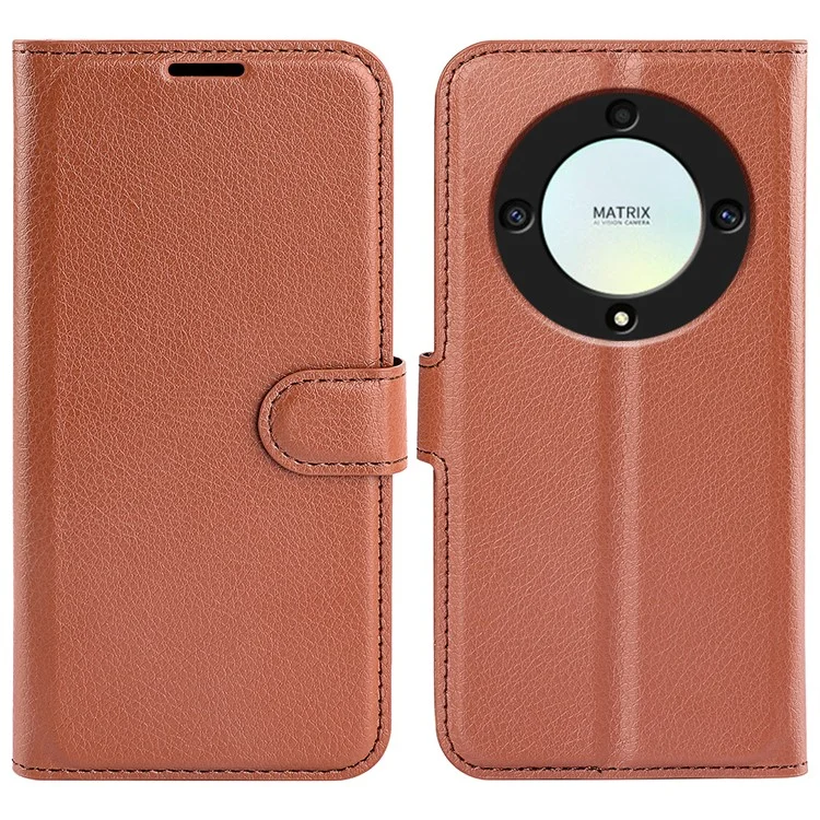Capa de Couro com Suporte e Carteira para Celular For Honor X9a 5G - Marrom