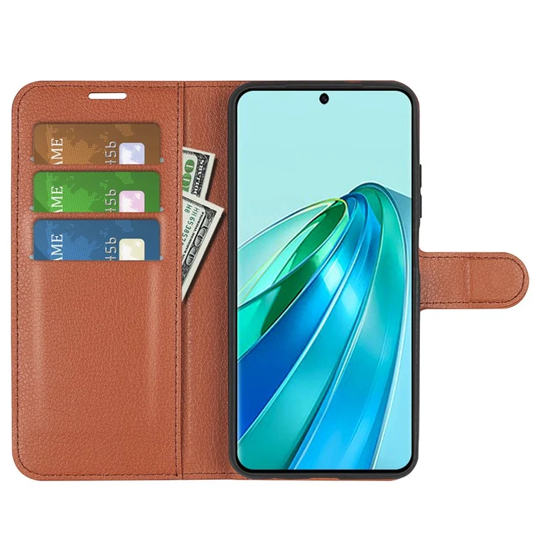 Capa de Couro com Suporte e Carteira para Celular For Honor X9a 5G - Marrom