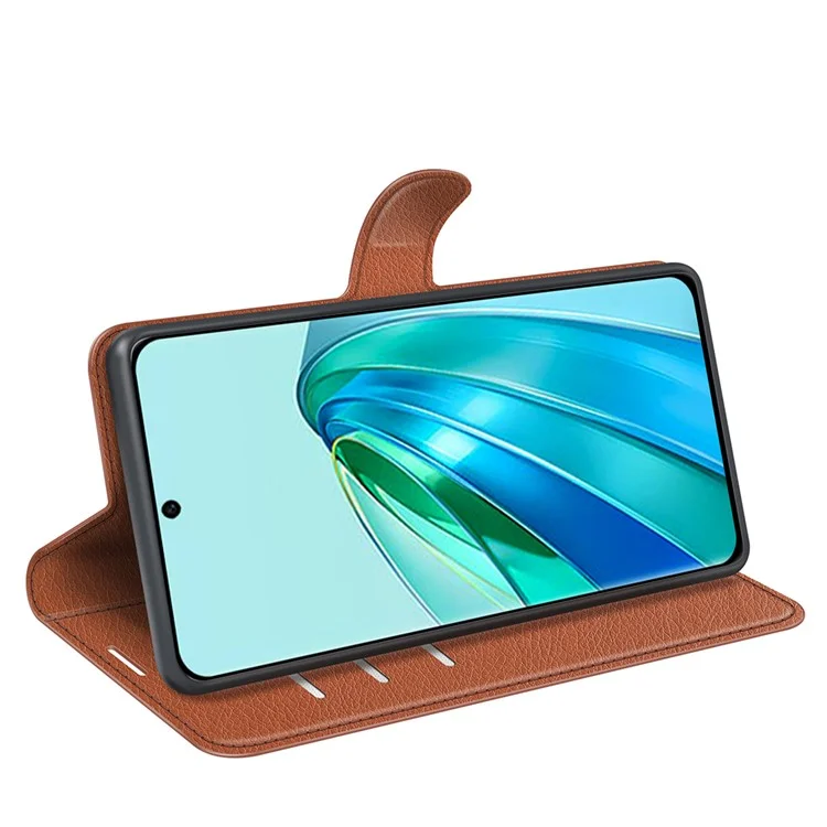 Capa de Couro com Suporte e Carteira para Celular For Honor X9a 5G - Marrom
