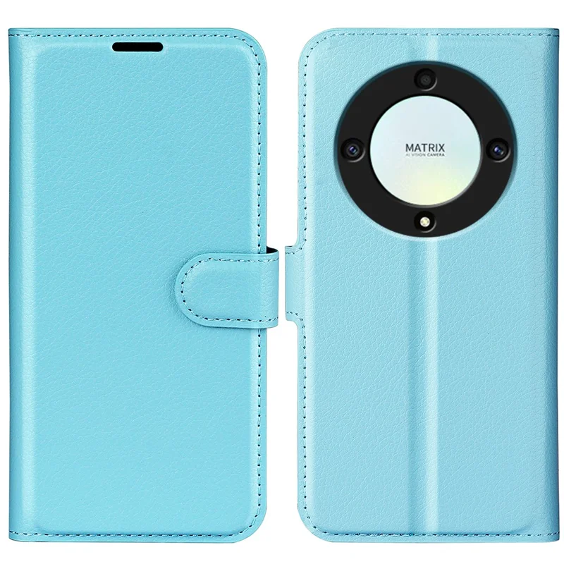 For Honor X9a 5G Leather Phone Case Stand Wallet Litchi Texture Full Protection Phone Cover - Blue