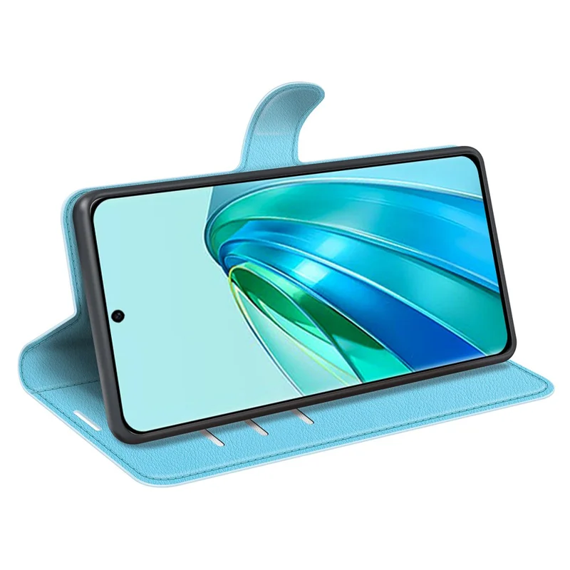 For Honor X9a 5G Leather Phone Case Stand Wallet Litchi Texture Full Protection Phone Cover - Blue