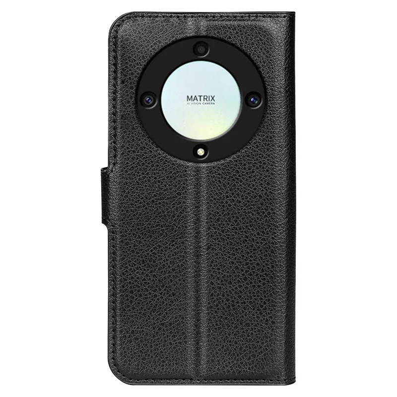 For Honor X9a 5G Leather Phone Case Stand Wallet Litchi Texture Full Protection Phone Cover - Black