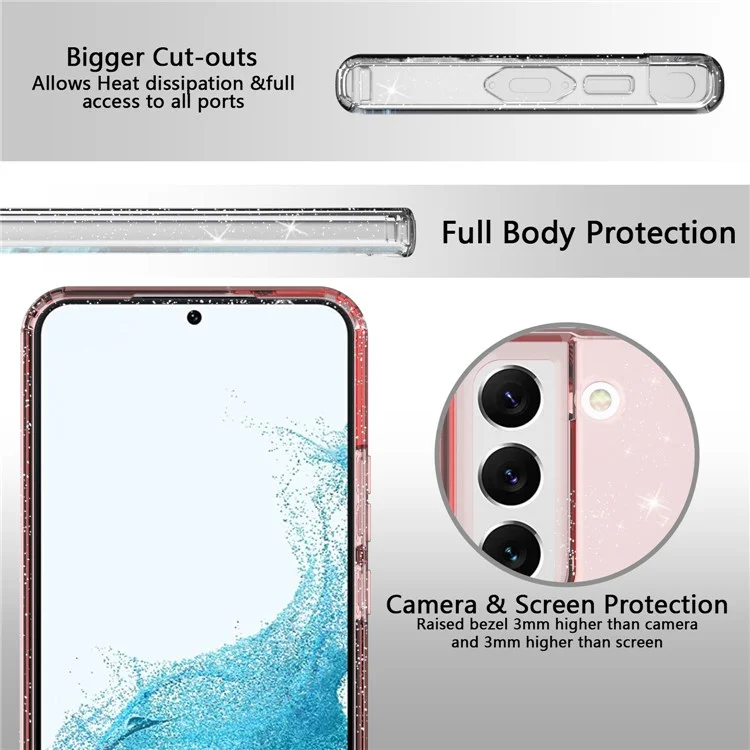 For Samsung Galaxy S23+ Mobile Phone Cover Thickened Glitter Powder Clear TPU Phone Case - Transparent Pink