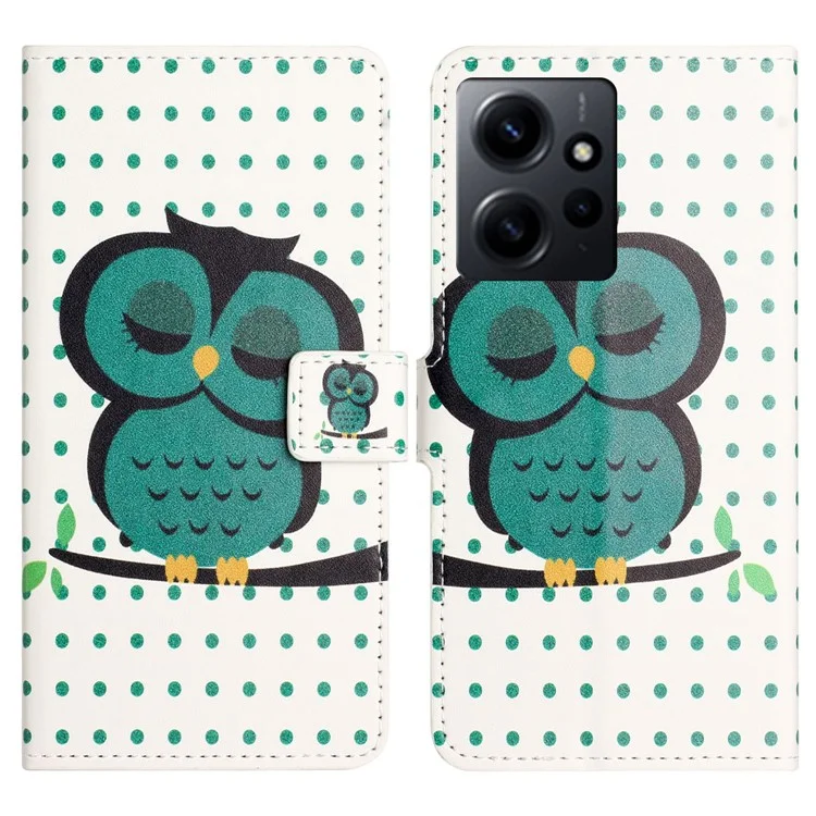 For Xiaomi Redmi Note 12 4G Phone Stand Case PU Leather Pattern Printing Wallet Cover - Dots  /  Owl