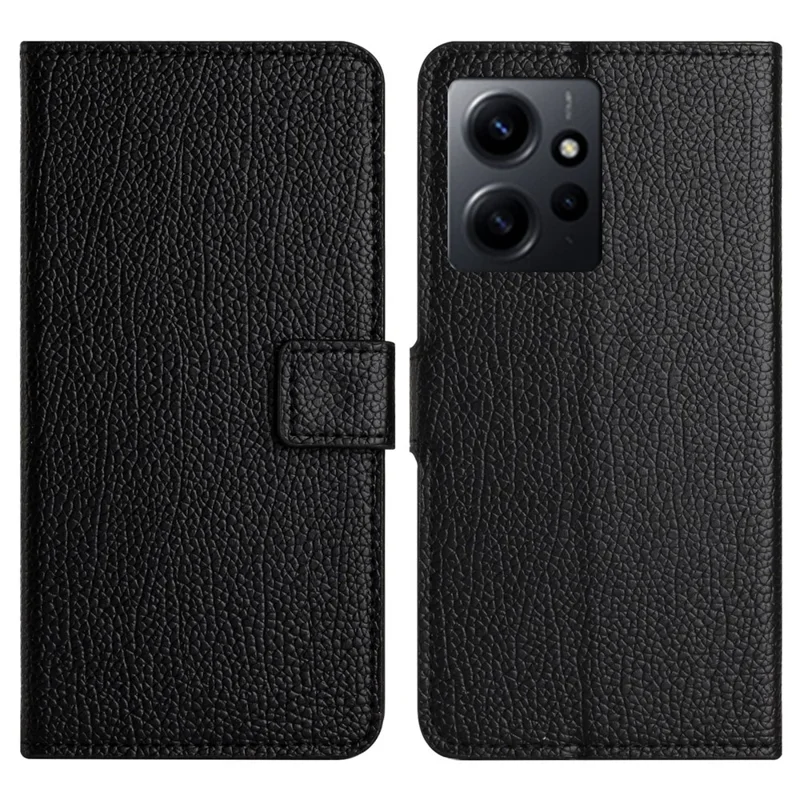 For Xiaomi Redmi Note 12 4G Phone Cover Litchi Texture Phone Wallet Book Stand Phone Case - Black