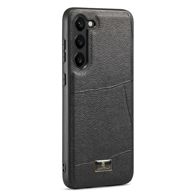 FIERRE SHANN For Samsung Galaxy S23+ Phone Case Hardware Decor Leather Coated TPU Phone Cover - Striped Litchi Pattern