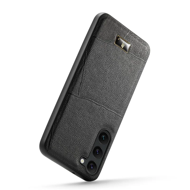 FIERRE SHANN For Samsung Galaxy S23+ Phone Case Hardware Decor Leather Coated TPU Phone Cover - Striped Litchi Pattern