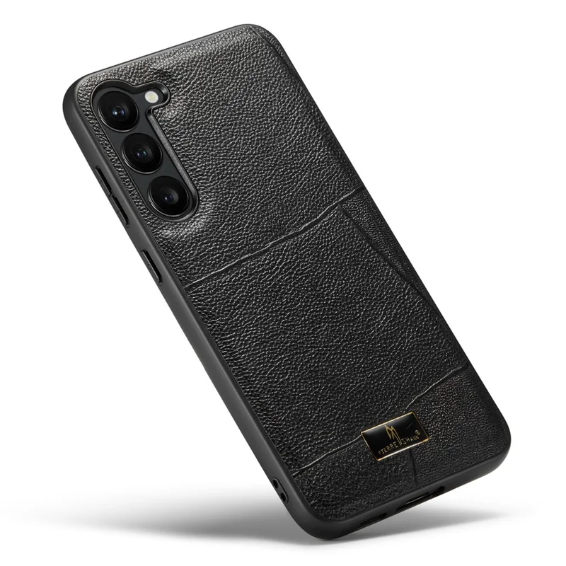 FIERRE SHANN For Samsung Galaxy S23+ Phone Case Hardware Decor Leather Coated TPU Phone Cover - Striped Litchi Pattern