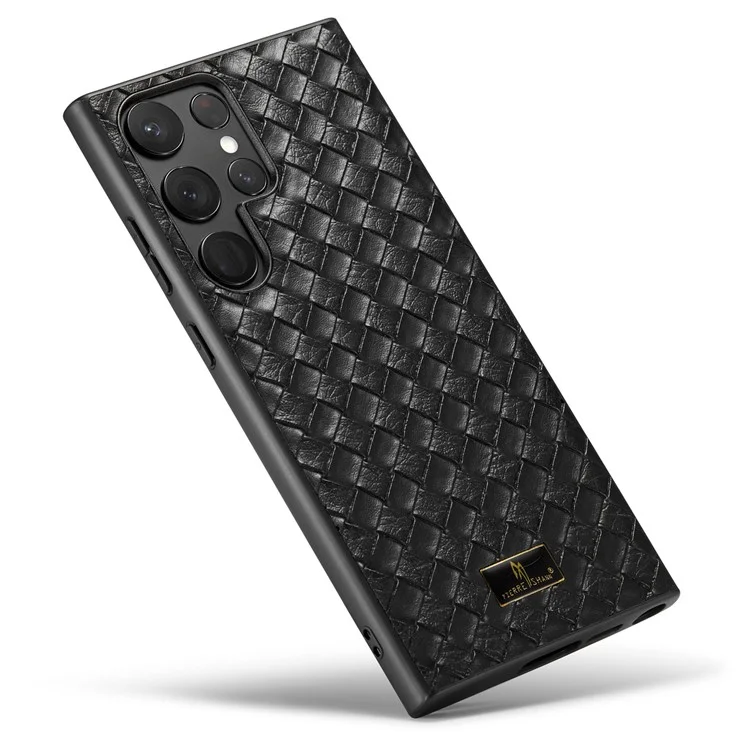 FIERRE SHANN For Samsung Galaxy S23 Ultra Phone Case Hardware Decor PU Leder TPU Cover - Gewebtes Muster