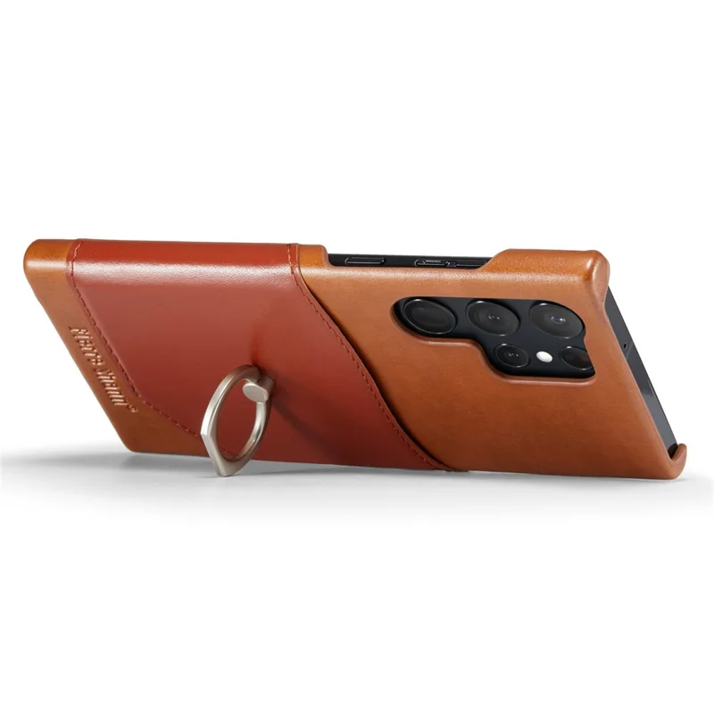 FIERRE SHANN Per Samsung Galaxy S23 Ultra Kickstand Phone Case Custodia in Vera Pelle Rivestita Slot per Schede PC - Marrone