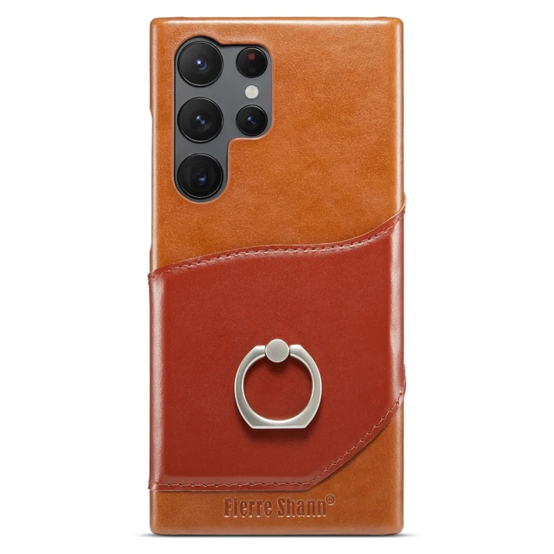 FIERRE SHANN Per Samsung Galaxy S23 Ultra Kickstand Phone Case Custodia in Vera Pelle Rivestita Slot per Schede PC - Marrone