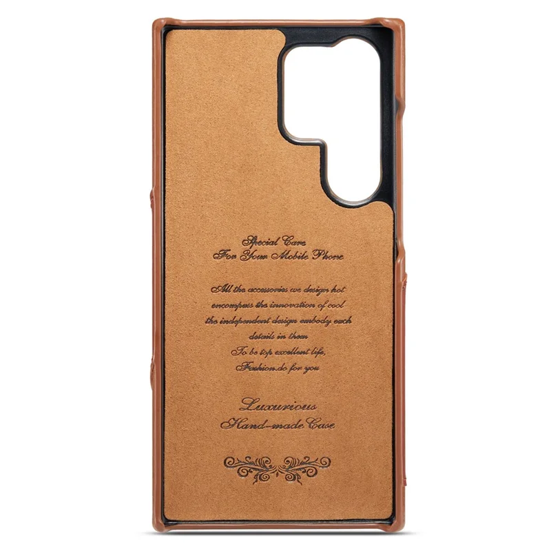 FIERRE SHANN Per Samsung Galaxy S23 Ultra Kickstand Phone Case Custodia in Vera Pelle Rivestita Slot per Schede PC - Marrone