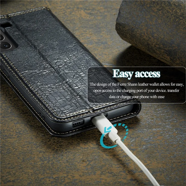 For Samsung Galaxy S23 Tree Texture Phone Cover Leather Anti-Dust Stand Wallet Phone Case - Black