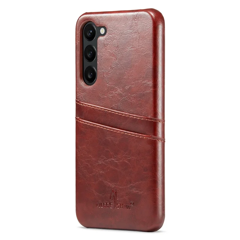 FIERRE SHANN For Samsung Galaxy S23 Phone Protective Cover Card Slots Oil Wax PU Leather+PC Phone Case - Brown