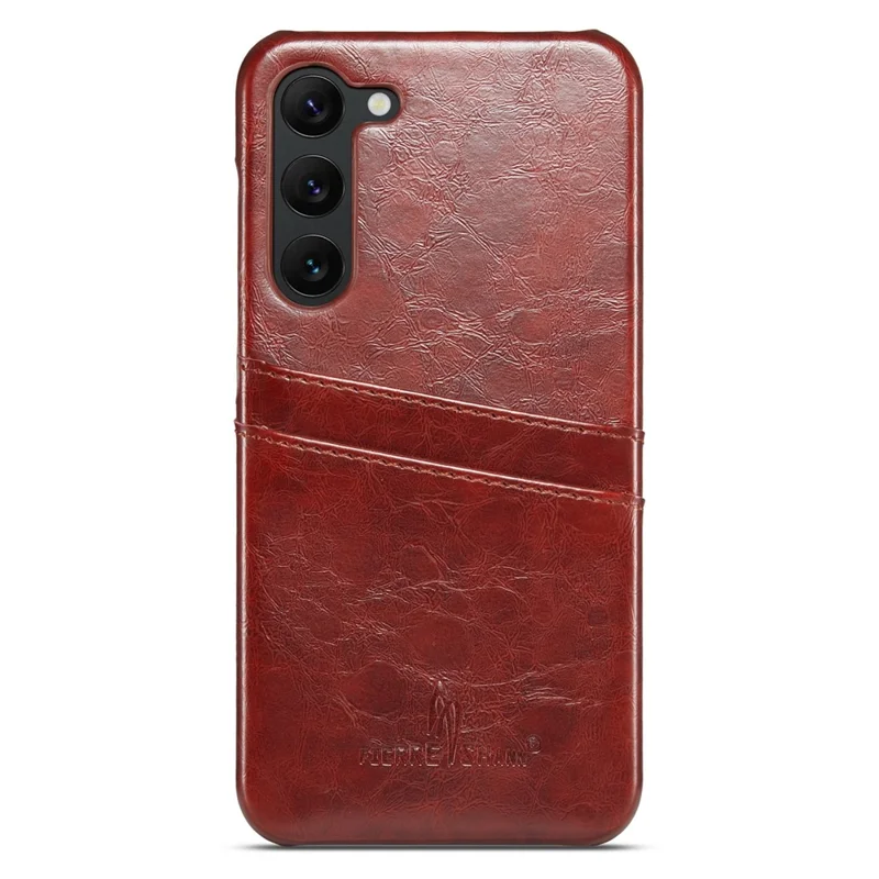 FIERRE SHANN For Samsung Galaxy S23 Phone Protective Cover Card Slots Oil Wax PU Leather+PC Phone Case - Brown