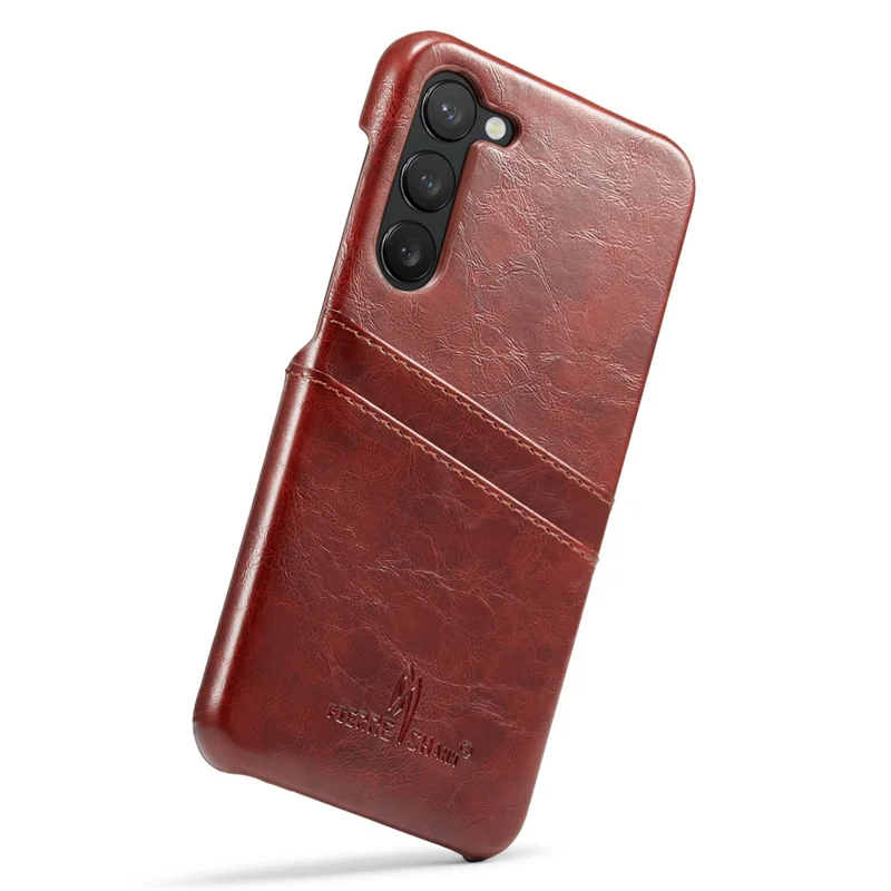 FIERRE SHANN For Samsung Galaxy S23 Phone Protective Cover Card Slots Oil Wax PU Leather+PC Phone Case - Brown
