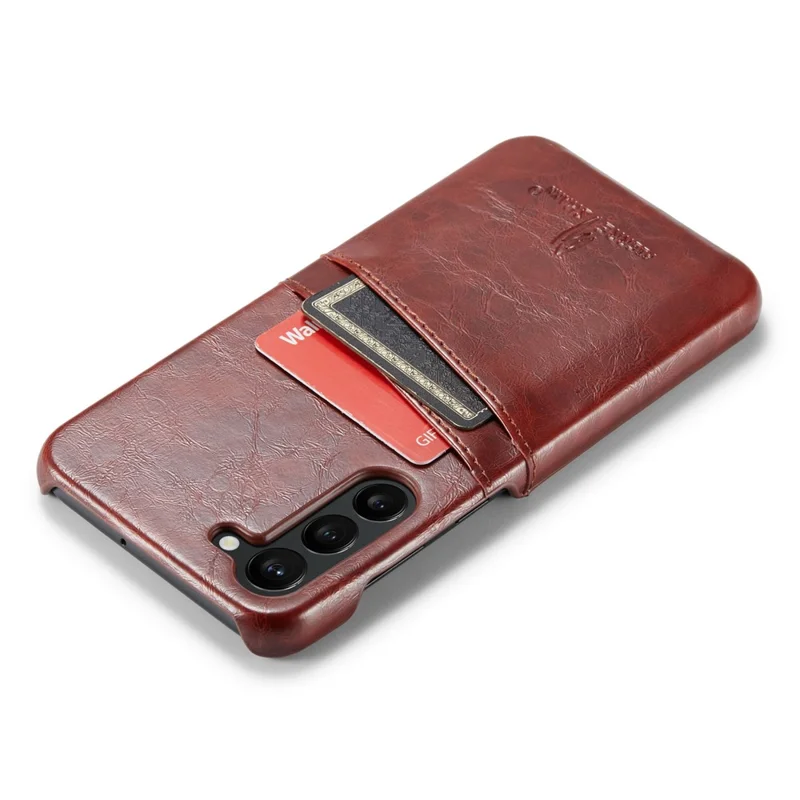 FIERRE SHANN For Samsung Galaxy S23 Phone Protective Cover Card Slots Oil Wax PU Leather+PC Phone Case - Brown