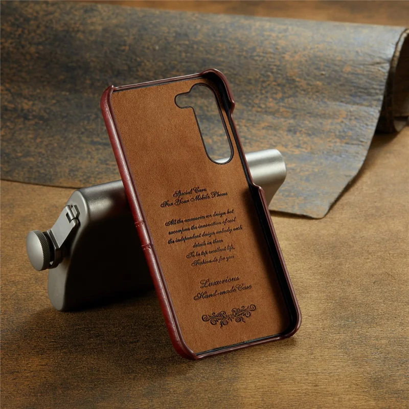 FIERRE SHANN For Samsung Galaxy S23 Phone Protective Cover Card Slots Oil Wax PU Leather+PC Phone Case - Brown