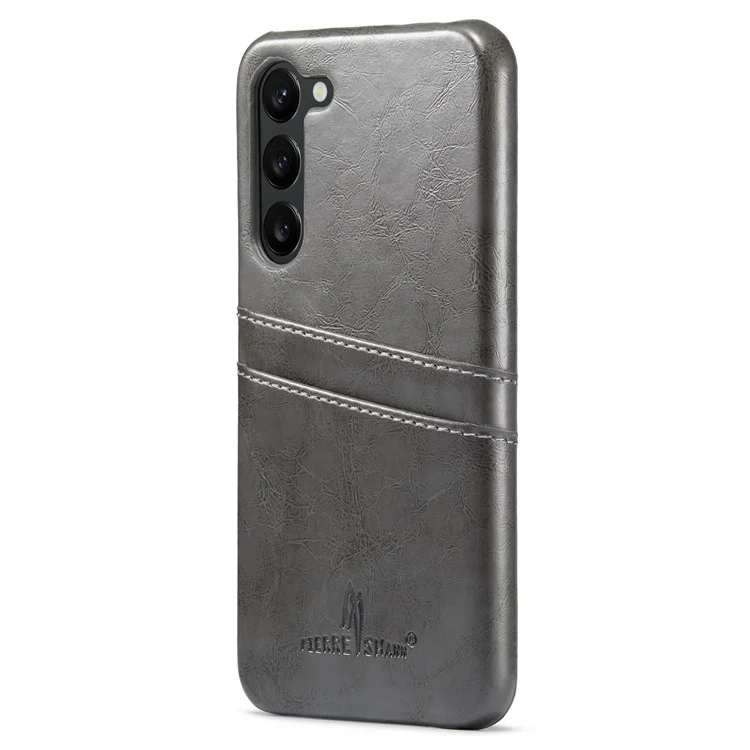 FIERRE SHANN Für Samsung Galaxy S23+ Ölwachs PU-Leder+PC Handyhülle Schutzhülle mit Kartenfächern - Grau