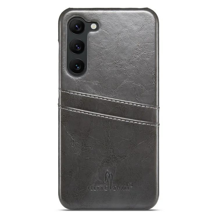 FIERRE SHANN Für Samsung Galaxy S23+ Ölwachs PU-Leder+PC Handyhülle Schutzhülle mit Kartenfächern - Grau