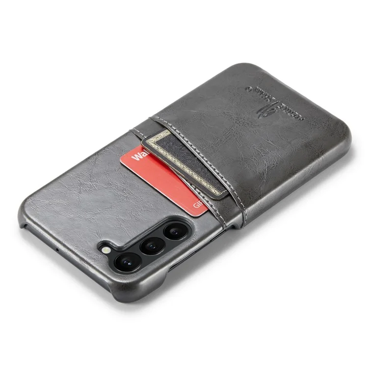 FIERRE SHANN Für Samsung Galaxy S23+ Ölwachs PU-Leder+PC Handyhülle Schutzhülle mit Kartenfächern - Grau