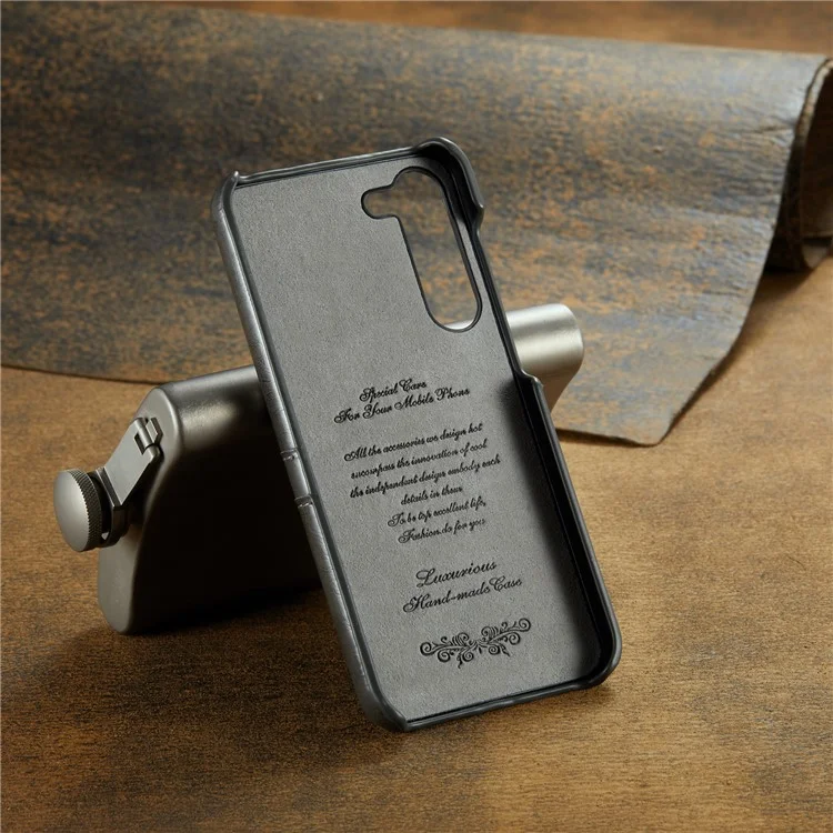 FIERRE SHANN Für Samsung Galaxy S23+ Ölwachs PU-Leder+PC Handyhülle Schutzhülle mit Kartenfächern - Grau