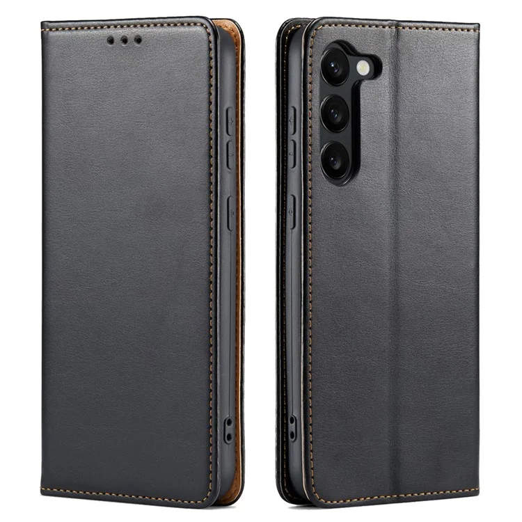FIERRE SHANN para Samsung Galaxy S23 Phone Stand Case Wallet Protective Leather Phone Cover - Preto