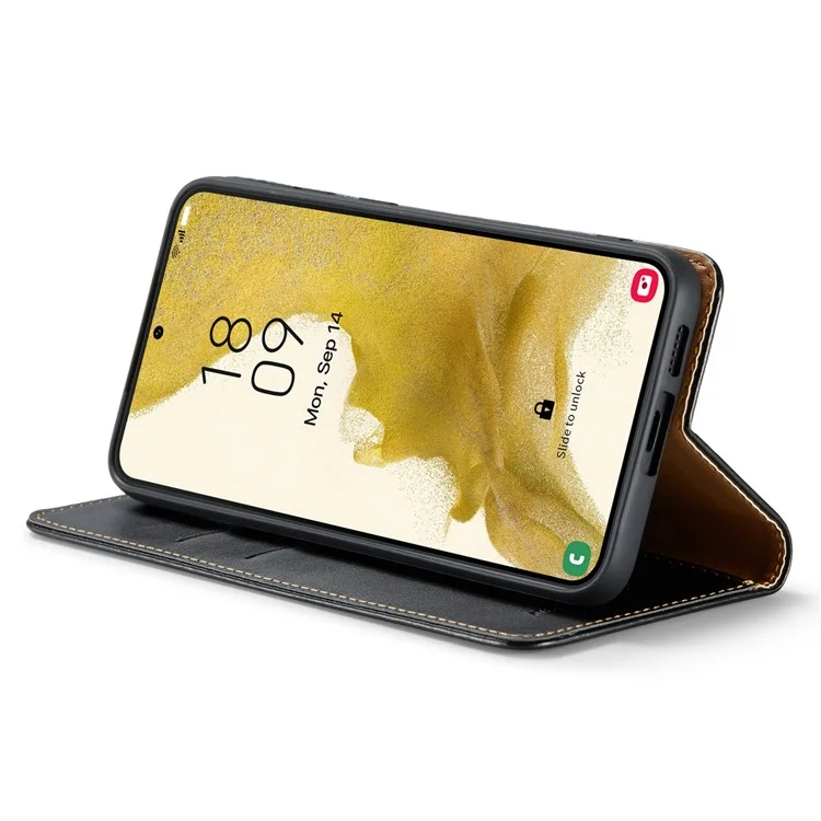 FIERRE SHANN para Samsung Galaxy S23+ Stand Wallet Phone Case PU Leather Smartphone Cover - Preto
