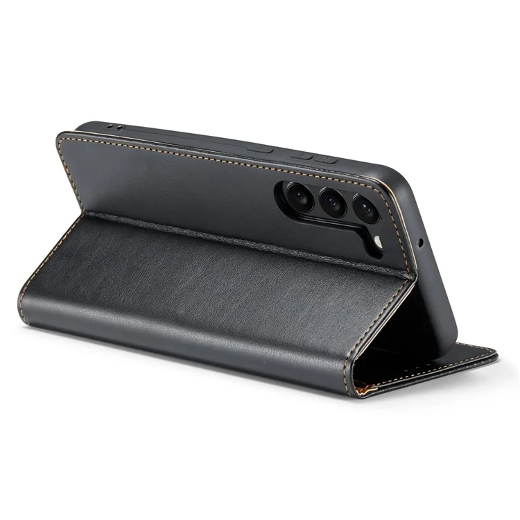 FIERRE SHANN para Samsung Galaxy S23+ Stand Wallet Phone Case PU Leather Smartphone Cover - Preto