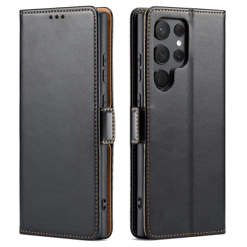 FIERRE SHANN per Samsung Galaxy S23 Ultra Cell Phone Stand Case PU Leather Wallet Phone Cover - Nero