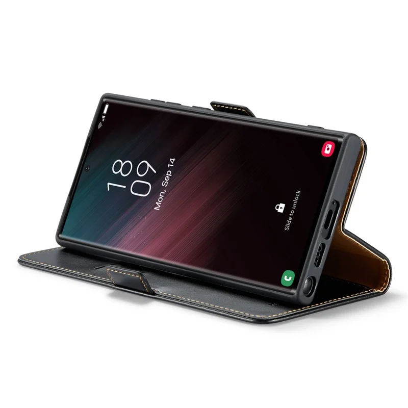 FIERRE SHANN per Samsung Galaxy S23 Ultra Cell Phone Stand Case PU Leather Wallet Phone Cover - Nero
