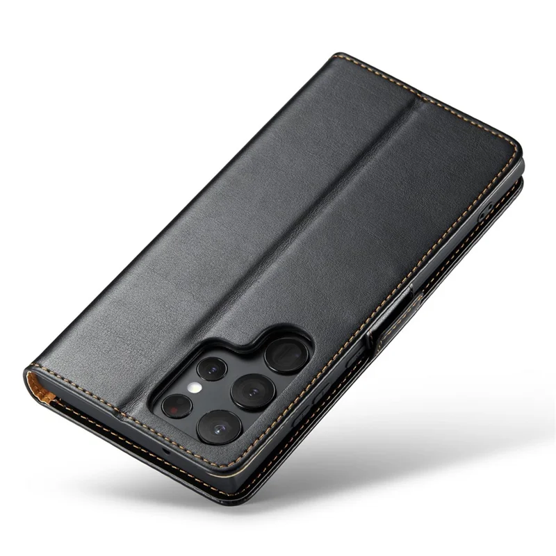 FIERRE SHANN per Samsung Galaxy S23 Ultra Cell Phone Stand Case PU Leather Wallet Phone Cover - Nero