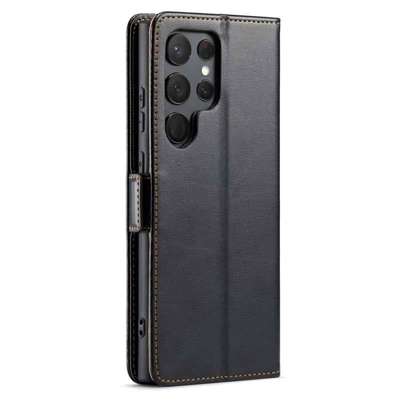 FIERRE SHANN per Samsung Galaxy S23 Ultra Cell Phone Stand Case PU Leather Wallet Phone Cover - Nero