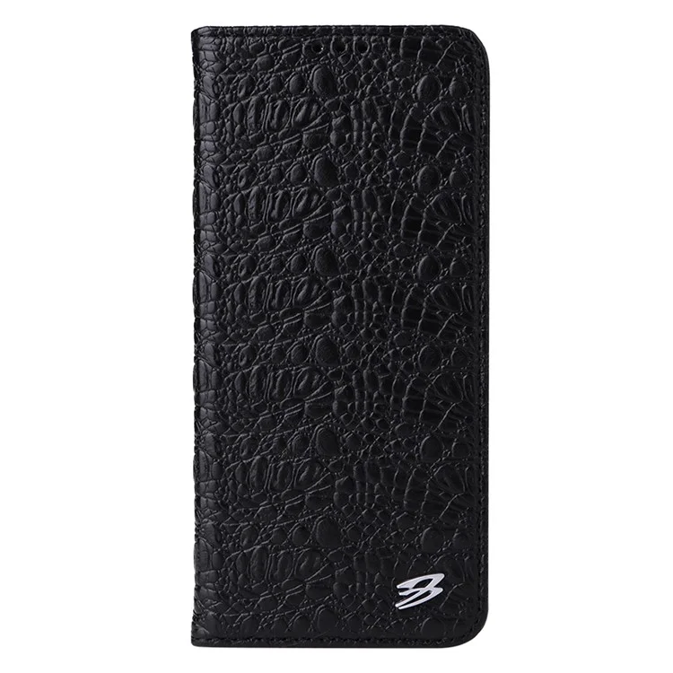 FIERRE SHANN для Samsung Galaxy S23 Genuine Cow Leather Phone Case Wallet Stand Cell Phone Cover - Черный