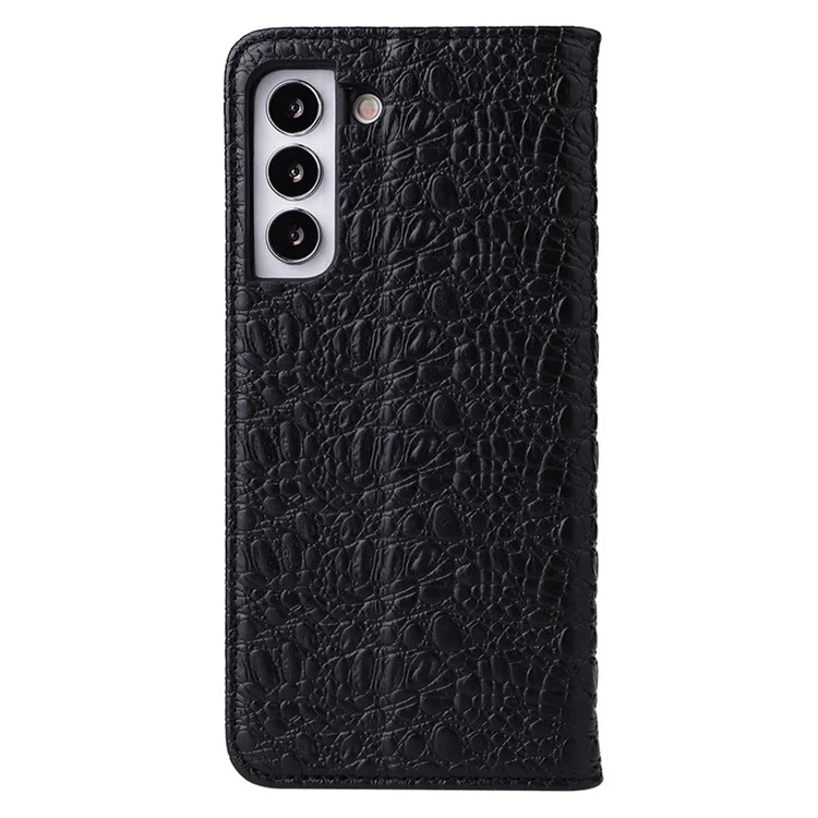 FIERRE SHANN для Samsung Galaxy S23 Genuine Cow Leather Phone Case Wallet Stand Cell Phone Cover - Черный