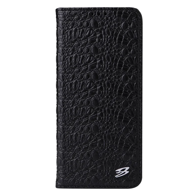 FIERRE SHANN for Samsung Galaxy S23+ Phone Wallet Case Genuine Cow Leather Protective Stand Phone Cover - Black