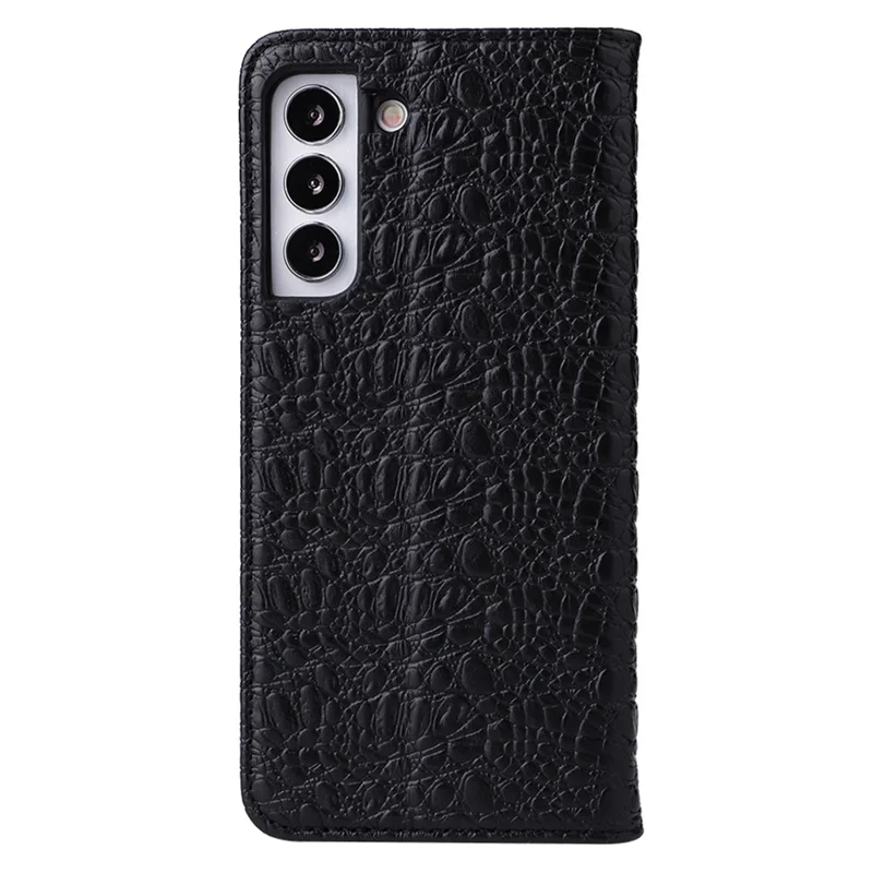 FIERRE SHANN for Samsung Galaxy S23+ Phone Wallet Case Genuine Cow Leather Protective Stand Phone Cover - Black