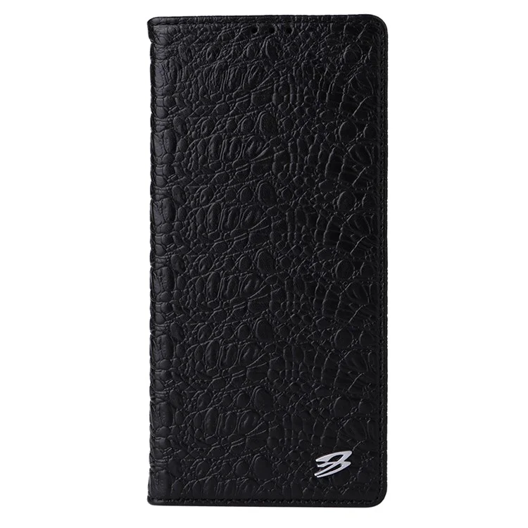 FIERRE SHANN für Samsung Galaxy S23 Ultra Wallet Stand Handyhülle Krokodillederstruktur Echtes Rindsleder Handyhülle - Schwarz