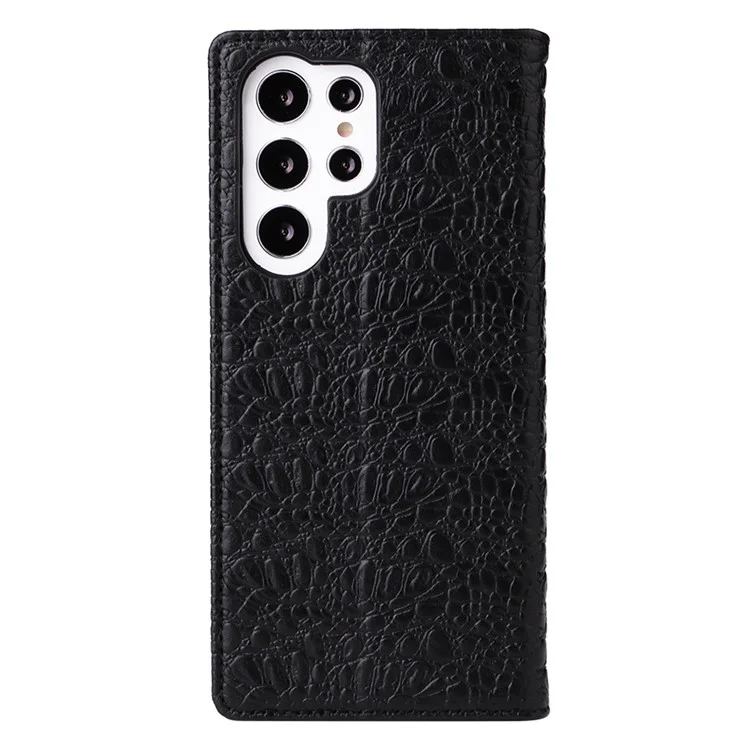 FIERRE SHANN für Samsung Galaxy S23 Ultra Wallet Stand Handyhülle Krokodillederstruktur Echtes Rindsleder Handyhülle - Schwarz