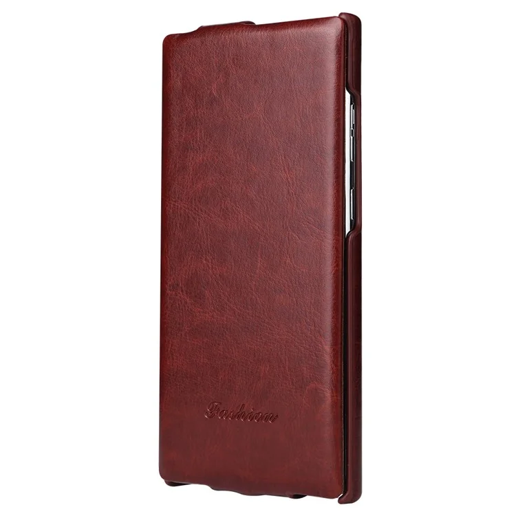 Vertikal Flip Cover für Samsung Galaxy S23 Ultra, PC+PU Leder Crazy Horse Textur Handyhülle - Braun