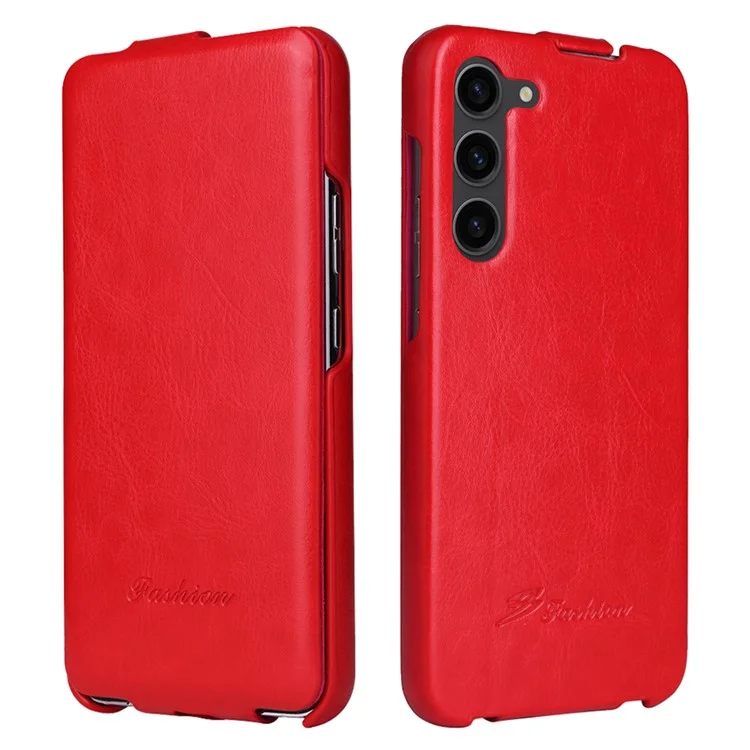 Für Samsung Galaxy S23 Vertical Flip Cover PU Leder Crazy Horse-Textur Handyhülle - Rot