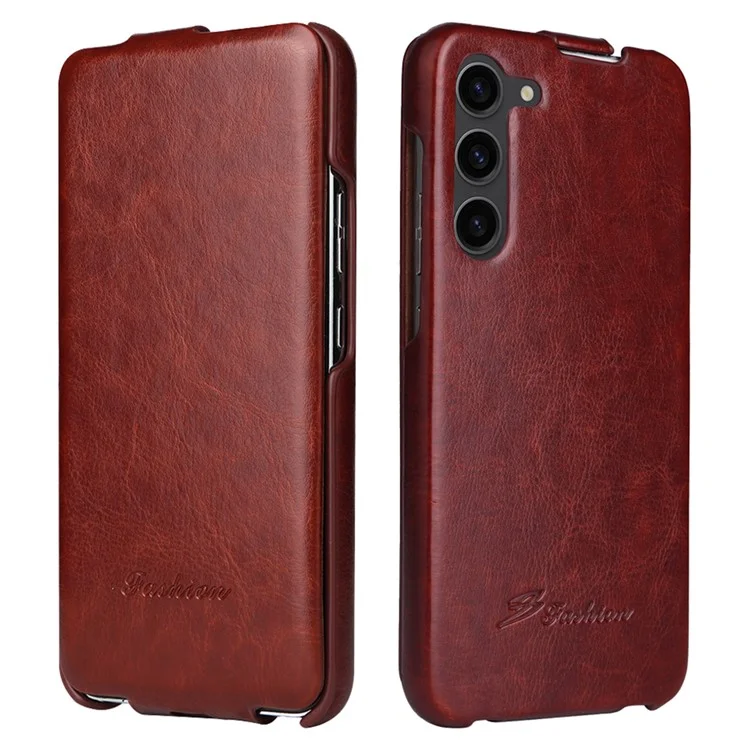 Für Samsung Galaxy S23 Vertikale Flip-Hülle aus PU-Leder mit Crazy-Horse-Textur - Braun