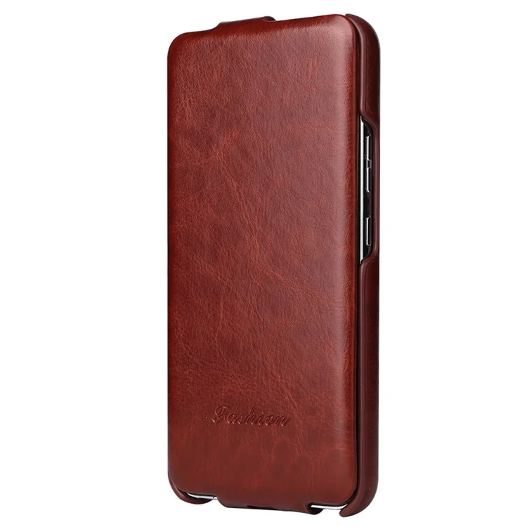 Für Samsung Galaxy S23 Vertikale Flip-Hülle aus PU-Leder mit Crazy-Horse-Textur - Braun