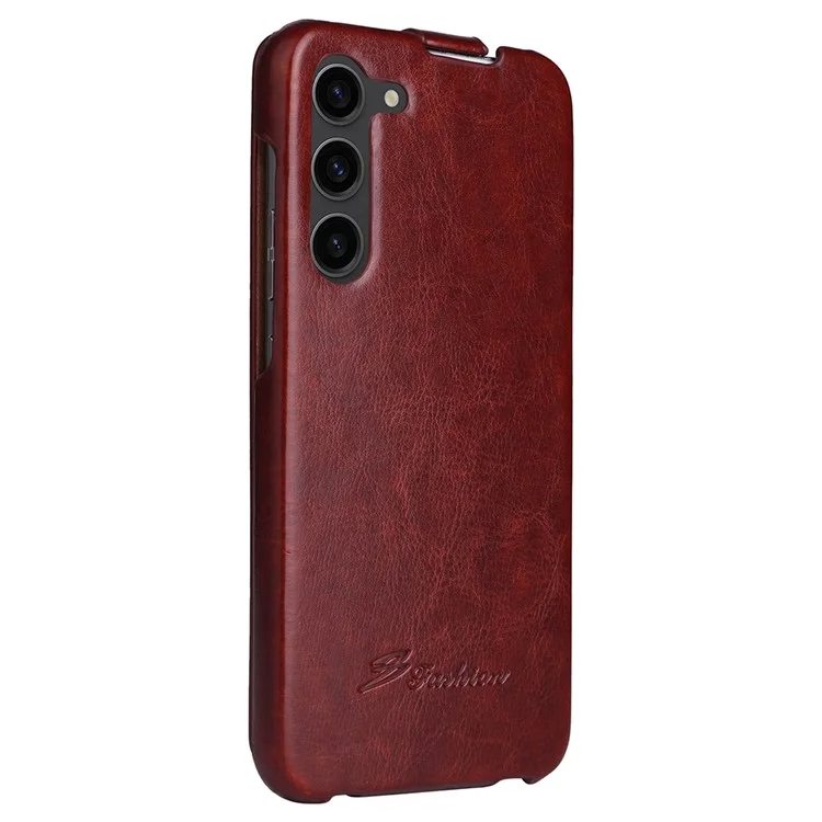Für Samsung Galaxy S23 Vertikale Flip-Hülle aus PU-Leder mit Crazy-Horse-Textur - Braun