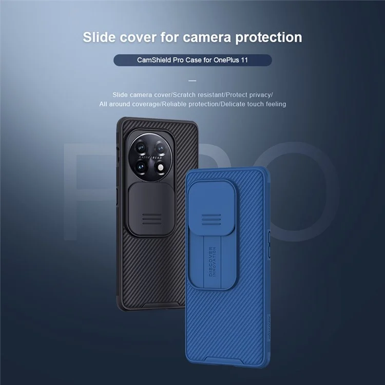 NILLKIN CamShield Pro pour OnePlus 11 5G Étui de téléphone en PC+TPU avec cache de caméra coulissant - Bleu