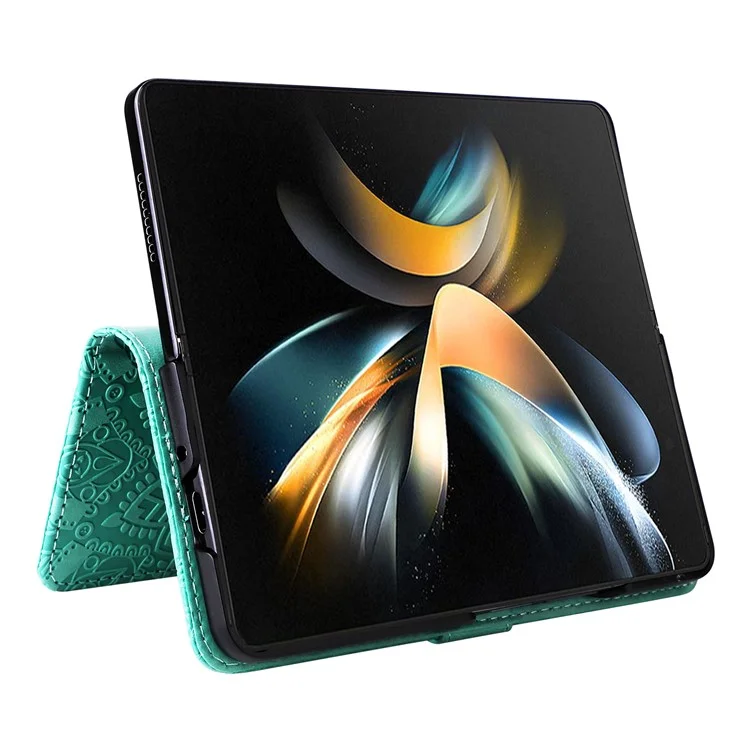 Para Samsung Galaxy Z Fold4 5G Leather Stand Phone Case Sunflower Imprinted Wallet Folding Phone Cover with Strap - Verde