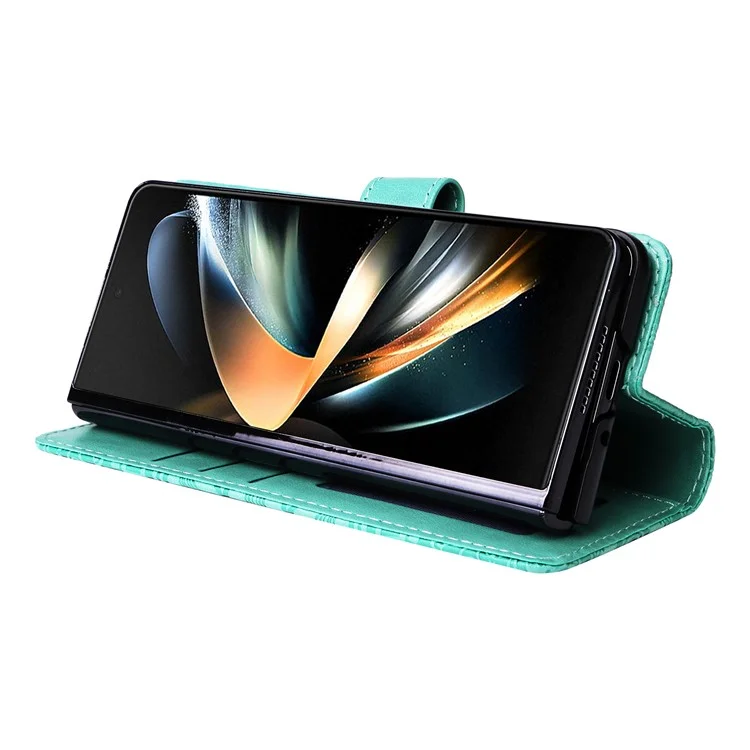 Per Samsung Galaxy Z Fold4 5g Canna di Supporto Per Telefono Case di Girasole Exprinted Porthed Cover di Piegatura Con Cinturino - Verde